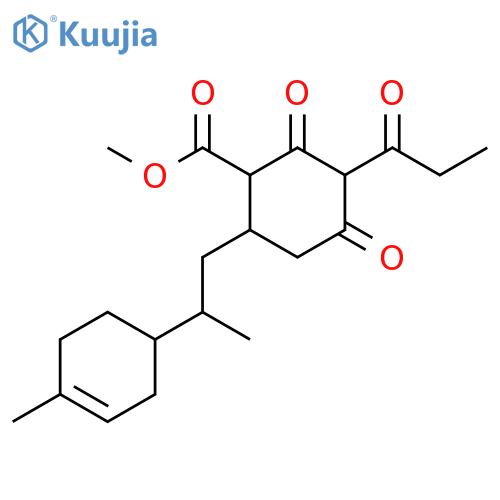 Cyclohexanecarboxylic acid,6-[2-(4-methyl-3-cyclohexen-1-yl)propyl]-2,4-dioxo-3-(1-oxopropyl)-,methyl ester structure