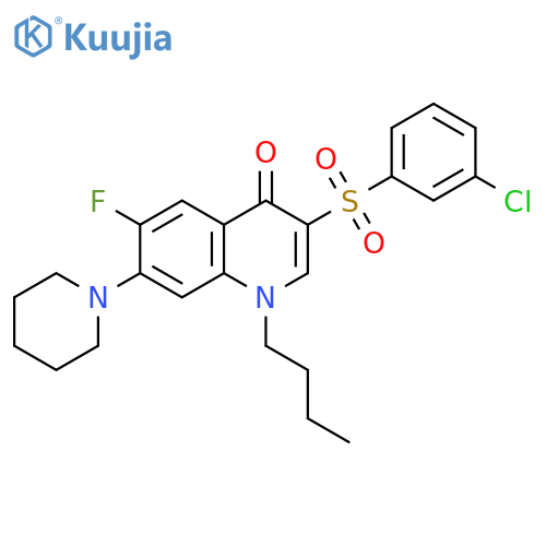 1-butyl-3-(3-chlorobenzenesulfonyl)-6-fluoro-7-(piperidin-1-yl)-1,4-dihydroquinolin-4-one structure
