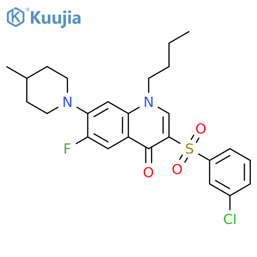 1-butyl-3-(3-chlorobenzenesulfonyl)-6-fluoro-7-(4-methylpiperidin-1-yl)-1,4-dihydroquinolin-4-one structure