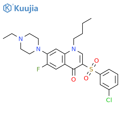 1-butyl-3-(3-chlorobenzenesulfonyl)-7-(4-ethylpiperazin-1-yl)-6-fluoro-1,4-dihydroquinolin-4-one structure