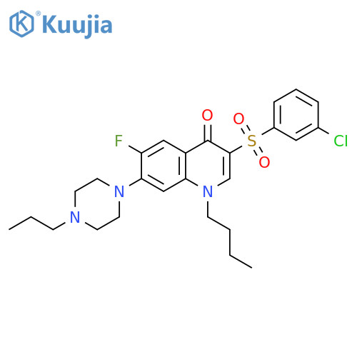 1-butyl-3-(3-chlorobenzenesulfonyl)-6-fluoro-7-(4-propylpiperazin-1-yl)-1,4-dihydroquinolin-4-one structure