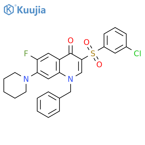 1-benzyl-3-(3-chlorobenzenesulfonyl)-6-fluoro-7-(piperidin-1-yl)-1,4-dihydroquinolin-4-one structure