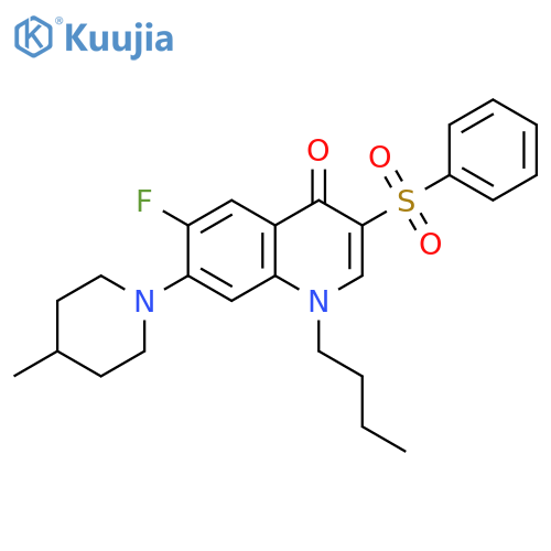 3-(benzenesulfonyl)-1-butyl-6-fluoro-7-(4-methylpiperidin-1-yl)-1,4-dihydroquinolin-4-one structure