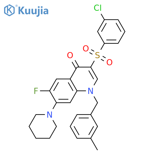 3-(3-chlorobenzenesulfonyl)-6-fluoro-1-(3-methylphenyl)methyl-7-(piperidin-1-yl)-1,4-dihydroquinolin-4-one structure