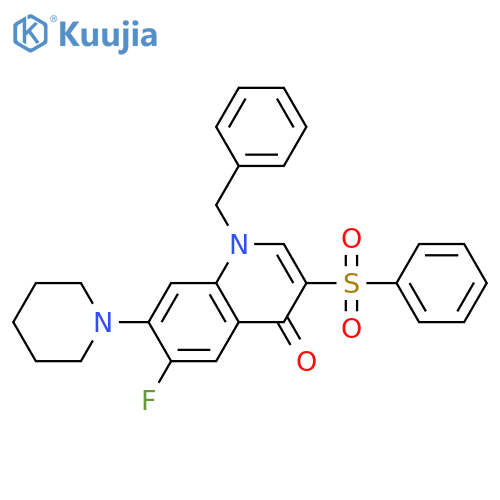 3-(benzenesulfonyl)-1-benzyl-6-fluoro-7-(piperidin-1-yl)-1,4-dihydroquinolin-4-one structure