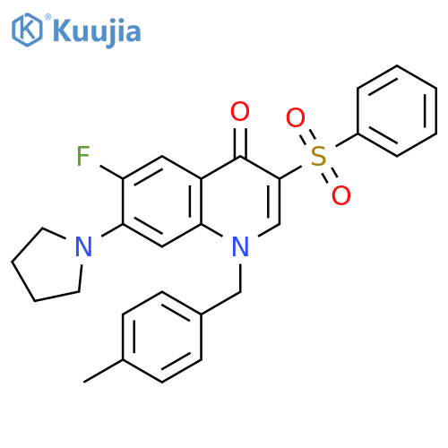 3-(benzenesulfonyl)-6-fluoro-1-(4-methylphenyl)methyl-7-(pyrrolidin-1-yl)-1,4-dihydroquinolin-4-one structure