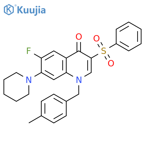 3-(benzenesulfonyl)-6-fluoro-1-(4-methylphenyl)methyl-7-(piperidin-1-yl)-1,4-dihydroquinolin-4-one structure