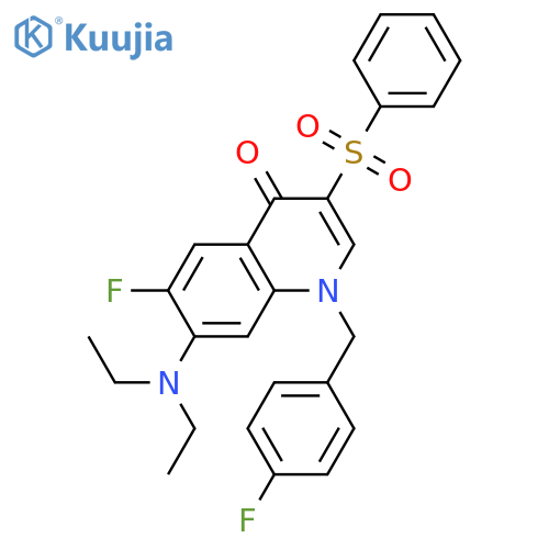 3-(benzenesulfonyl)-7-(diethylamino)-6-fluoro-1-(4-fluorophenyl)methyl-1,4-dihydroquinolin-4-one structure
