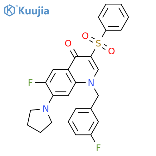 3-(benzenesulfonyl)-6-fluoro-1-(3-fluorophenyl)methyl-7-(pyrrolidin-1-yl)-1,4-dihydroquinolin-4-one structure