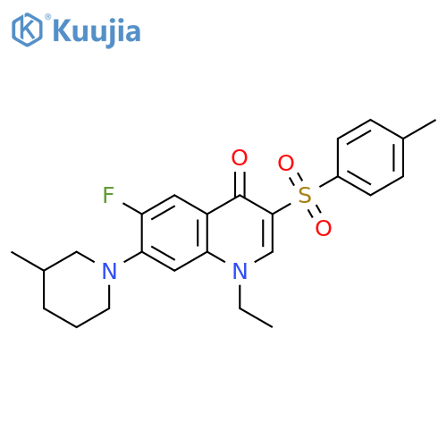 1-ethyl-6-fluoro-3-(4-methylbenzenesulfonyl)-7-(3-methylpiperidin-1-yl)-1,4-dihydroquinolin-4-one structure