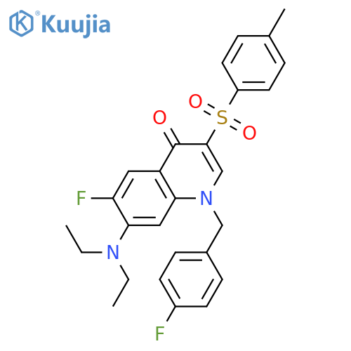 7-(diethylamino)-6-fluoro-1-(4-fluorophenyl)methyl-3-(4-methylbenzenesulfonyl)-1,4-dihydroquinolin-4-one structure