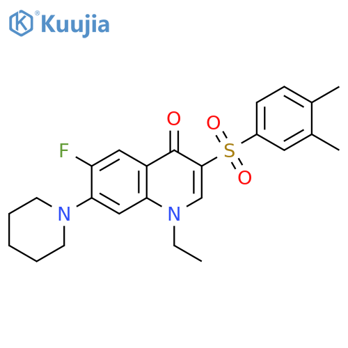 3-(3,4-dimethylbenzenesulfonyl)-1-ethyl-6-fluoro-7-(piperidin-1-yl)-1,4-dihydroquinolin-4-one structure