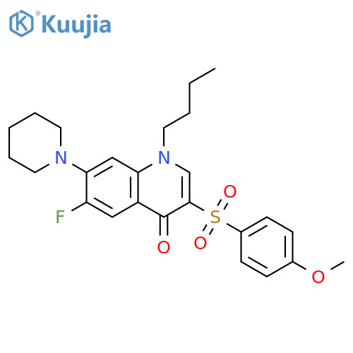1-butyl-6-fluoro-3-(4-methoxybenzenesulfonyl)-7-(piperidin-1-yl)-1,4-dihydroquinolin-4-one structure