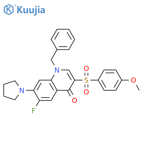1-benzyl-6-fluoro-3-(4-methoxybenzenesulfonyl)-7-(pyrrolidin-1-yl)-1,4-dihydroquinolin-4-one structure