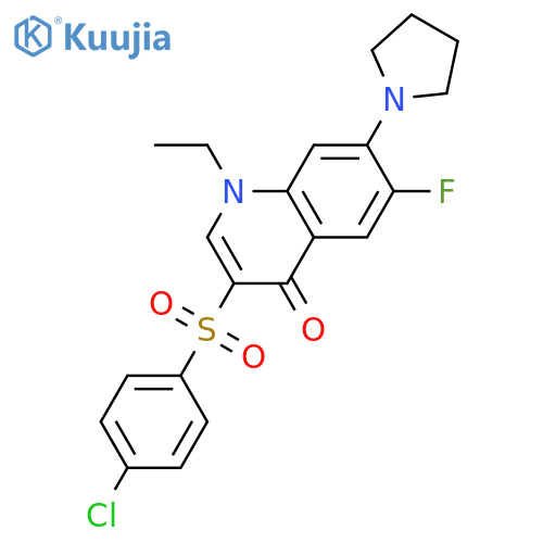 3-(4-chlorobenzenesulfonyl)-1-ethyl-6-fluoro-7-(pyrrolidin-1-yl)-1,4-dihydroquinolin-4-one structure