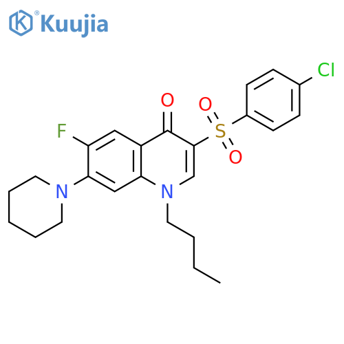 1-butyl-3-(4-chlorobenzenesulfonyl)-6-fluoro-7-(piperidin-1-yl)-1,4-dihydroquinolin-4-one structure