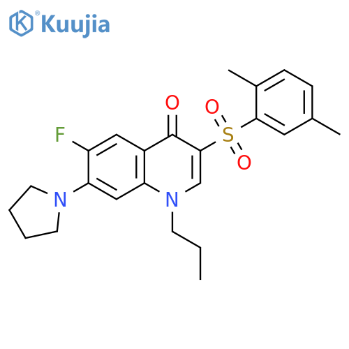 3-(2,5-dimethylbenzenesulfonyl)-6-fluoro-1-propyl-7-(pyrrolidin-1-yl)-1,4-dihydroquinolin-4-one structure