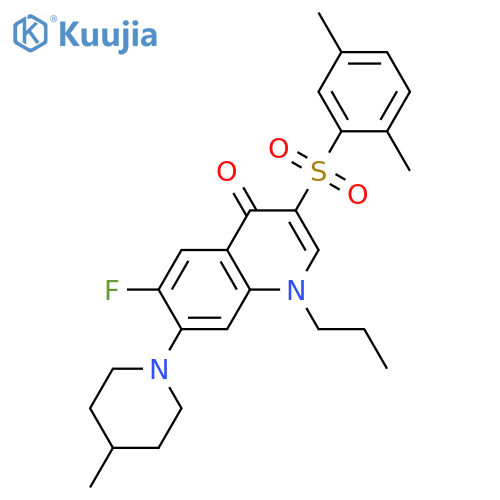 3-(2,5-dimethylbenzenesulfonyl)-6-fluoro-7-(4-methylpiperidin-1-yl)-1-propyl-1,4-dihydroquinolin-4-one structure