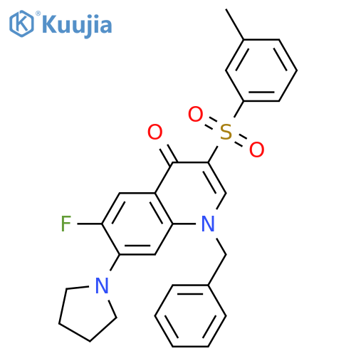 1-benzyl-6-fluoro-3-(3-methylbenzenesulfonyl)-7-(pyrrolidin-1-yl)-1,4-dihydroquinolin-4-one structure