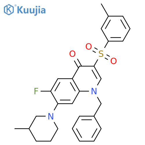 1-benzyl-6-fluoro-3-(3-methylbenzenesulfonyl)-7-(3-methylpiperidin-1-yl)-1,4-dihydroquinolin-4-one structure