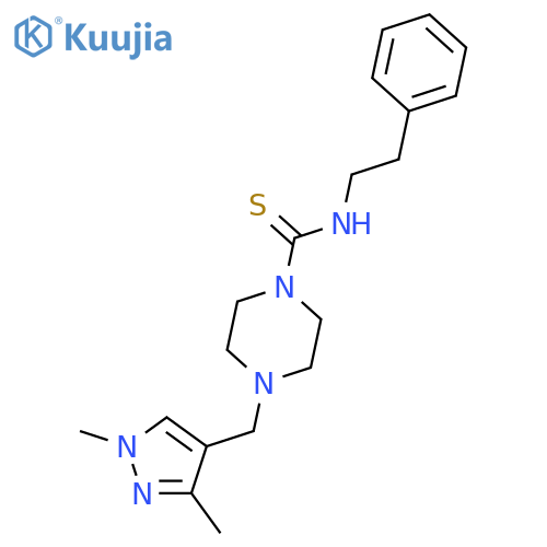 <br>4-(1,3-Dimethyl-1H-pyrazol-4-ylmethyl)-piperazine-1-carbothioic acid phenet hyl-amide structure