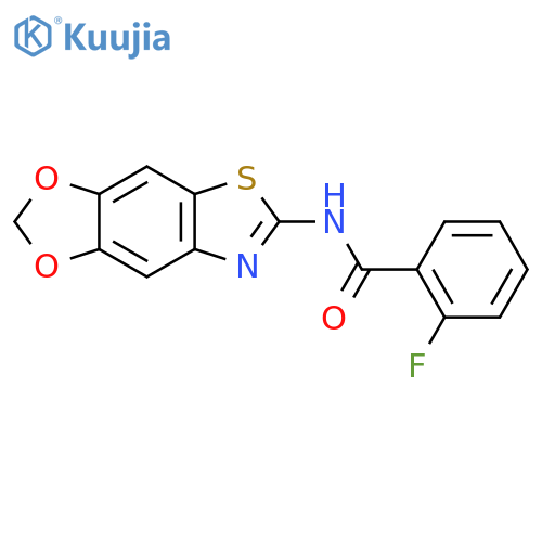 N-{4,6-dioxa-10-thia-12-azatricyclo7.3.0.0^{3,7}dodeca-1(9),2,7,11-tetraen-11-yl}-2-fluorobenzamide structure