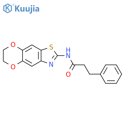 N-{10,13-dioxa-4-thia-6-azatricyclo7.4.0.0^{3,7}trideca-1,3(7),5,8-tetraen-5-yl}-3-phenylpropanamide structure