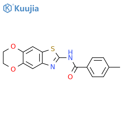 N-{10,13-dioxa-4-thia-6-azatricyclo7.4.0.0^{3,7}trideca-1,3(7),5,8-tetraen-5-yl}-4-methylbenzamide structure