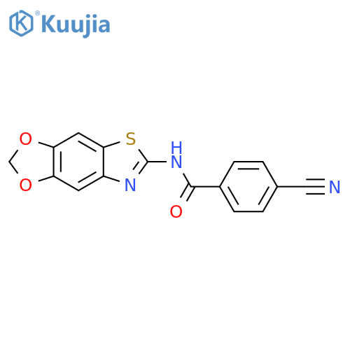 4-cyano-N-{4,6-dioxa-10-thia-12-azatricyclo7.3.0.0^{3,7}dodeca-1(9),2,7,11-tetraen-11-yl}benzamide structure