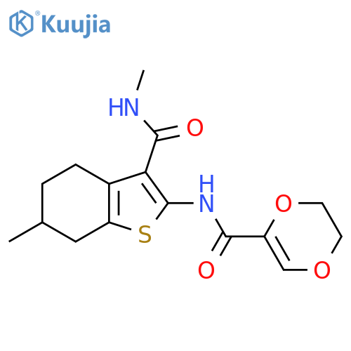N-6-methyl-3-(methylcarbamoyl)-4,5,6,7-tetrahydro-1-benzothiophen-2-yl-5,6-dihydro-1,4-dioxine-2-carboxamide structure