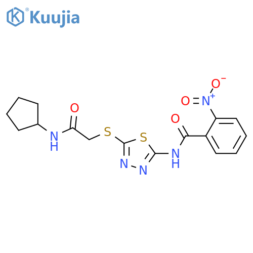N-(5-{(cyclopentylcarbamoyl)methylsulfanyl}-1,3,4-thiadiazol-2-yl)-2-nitrobenzamide structure