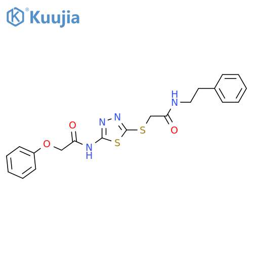 2-{5-(2-phenoxyacetamido)-1,3,4-thiadiazol-2-ylsulfanyl}-N-(2-phenylethyl)acetamide structure