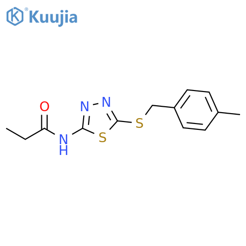 N-(5-{(4-methylphenyl)methylsulfanyl}-1,3,4-thiadiazol-2-yl)propanamide structure