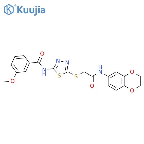 N-5-({(2,3-dihydro-1,4-benzodioxin-6-yl)carbamoylmethyl}sulfanyl)-1,3,4-thiadiazol-2-yl-3-methoxybenzamide structure