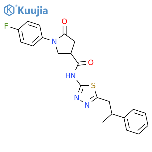 <br>1-(4-fluorophenyl)-5-oxo-N-[5-(2-phenylpropyl)-1,3,4-thiadiazol-2-yl]pyrrol idine-3-carboxamide structure