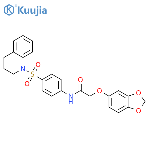 <br>2-(1,3-benzodioxol-5-yloxy)-N-[4-(3,4-dihydroquinolin-1(2H)-ylsulfonyl)phen yl]acetamide structure