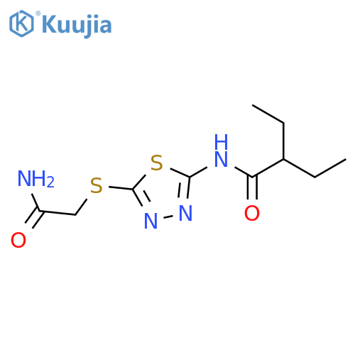 N-{5-(carbamoylmethyl)sulfanyl-1,3,4-thiadiazol-2-yl}-2-ethylbutanamide structure