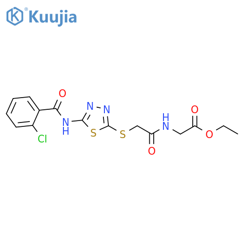 ethyl 2-(2-{5-(2-chlorobenzamido)-1,3,4-thiadiazol-2-ylsulfanyl}acetamido)acetate structure