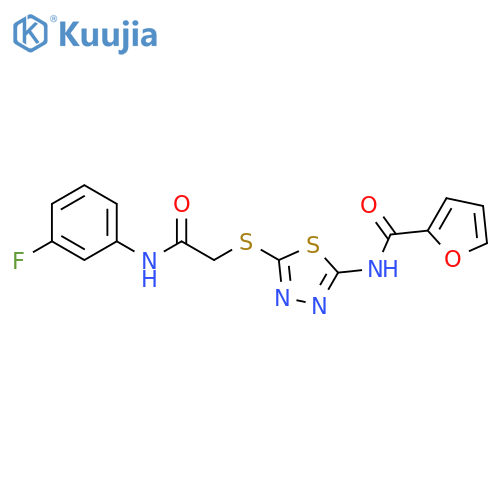 N-5-({(3-fluorophenyl)carbamoylmethyl}sulfanyl)-1,3,4-thiadiazol-2-ylfuran-2-carboxamide structure