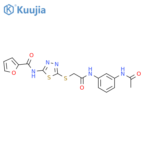N-5-({(3-acetamidophenyl)carbamoylmethyl}sulfanyl)-1,3,4-thiadiazol-2-ylfuran-2-carboxamide structure