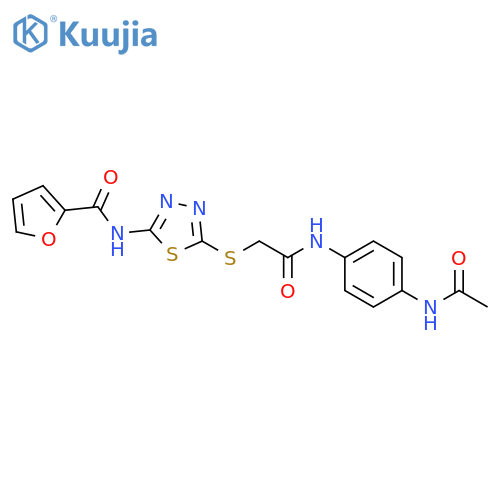 N-5-({(4-acetamidophenyl)carbamoylmethyl}sulfanyl)-1,3,4-thiadiazol-2-ylfuran-2-carboxamide structure