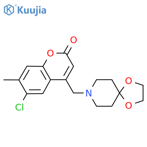 6-chloro-4-({1,4-dioxa-8-azaspiro4.5decan-8-yl}methyl)-7-methyl-2H-chromen-2-one structure