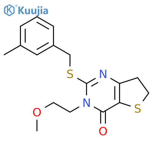 3-(2-methoxyethyl)-2-{(3-methylphenyl)methylsulfanyl}-3H,4H,6H,7H-thieno3,2-dpyrimidin-4-one structure