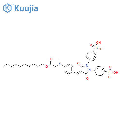 Glycine, N-[4-[[3,5-dioxo-1,2-bis(4-sulfophenyl)-4-pyrazolidinylidene]methyl]phenyl]-N-methyl-, 1-decyl ester structure