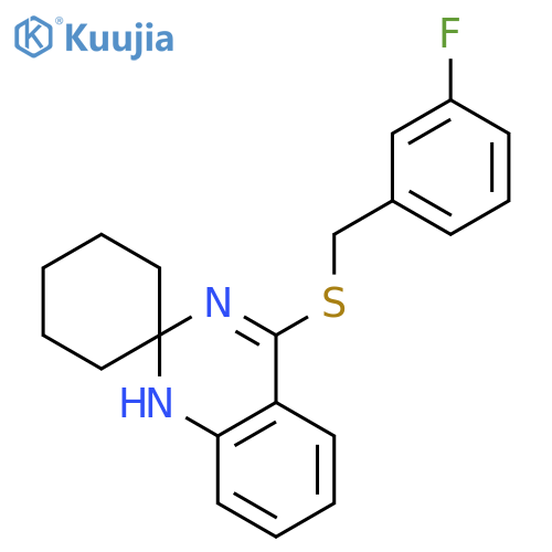 4'-{(3-fluorophenyl)methylsulfanyl}-1'H-spirocyclohexane-1,2'-quinazoline structure