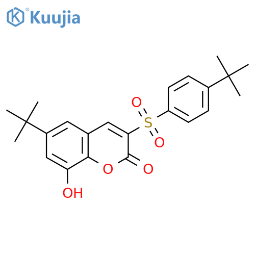 6-tert-butyl-3-(4-tert-butylbenzenesulfonyl)-8-hydroxy-2H-chromen-2-one structure