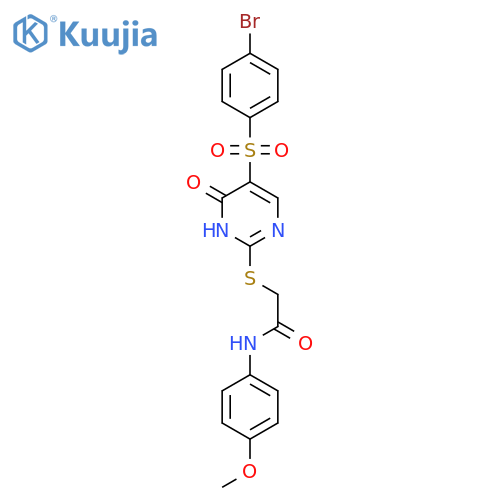 2-{5-(4-bromobenzenesulfonyl)-6-oxo-1,6-dihydropyrimidin-2-ylsulfanyl}-N-(4-methoxyphenyl)acetamide structure