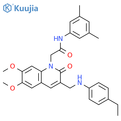 N-(3,5-dimethylphenyl)-2-(3-{(4-ethylphenyl)aminomethyl}-6,7-dimethoxy-2-oxo-1,2-dihydroquinolin-1-yl)acetamide structure
