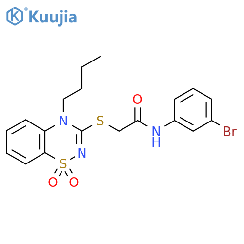 N-(3-bromophenyl)-2-(4-butyl-1,1-dioxo-4H-1lambda6,2,4-benzothiadiazin-3-yl)sulfanylacetamide structure