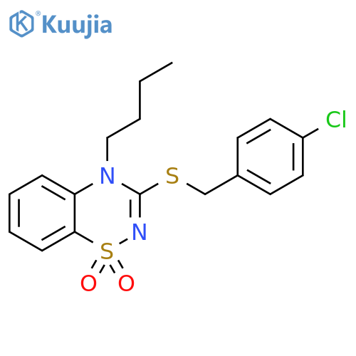 4-butyl-3-{(4-chlorophenyl)methylsulfanyl}-4H-1lambda6,2,4-benzothiadiazine-1,1-dione structure